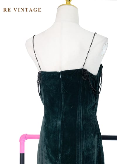 祖母綠精靈女王華麗黑珠細肩帶洋裝13