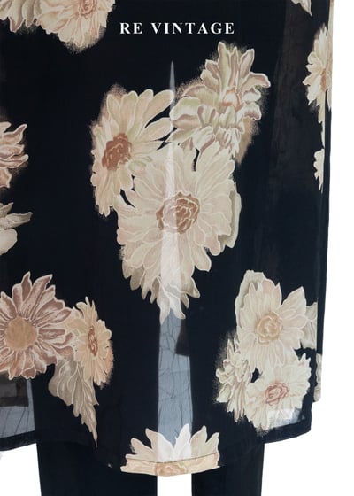 古典黑底米色菊花開襟長版罩衫/長洋裝13