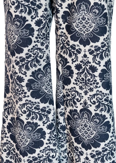 深藍白花復古花紋喇叭褲4