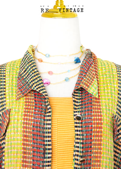 格紋線條黃橘黑短袖襯衫5