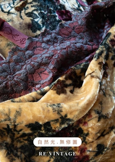 酒紅玫瑰琥珀滿版繁花絨布長洋裝18