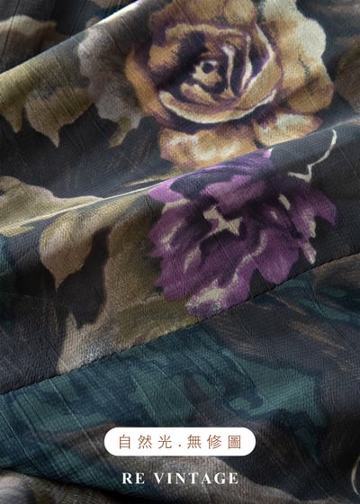 古典大花卉深苔綠千鳥格中長裙（~26"）11