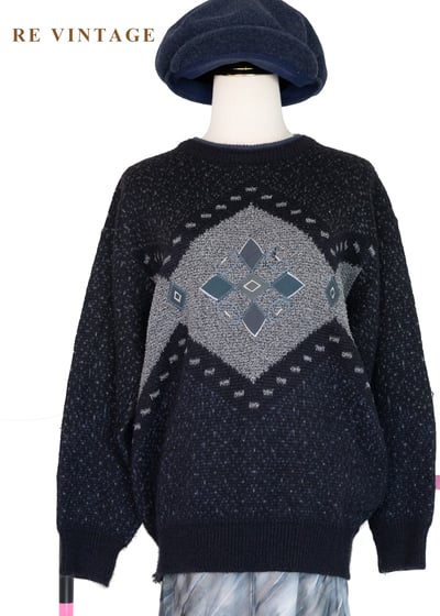 冰晶圖騰灰藍色針織毛衣1