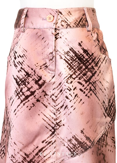 光澤粉深褐色筆刷感中長裙（26"）3