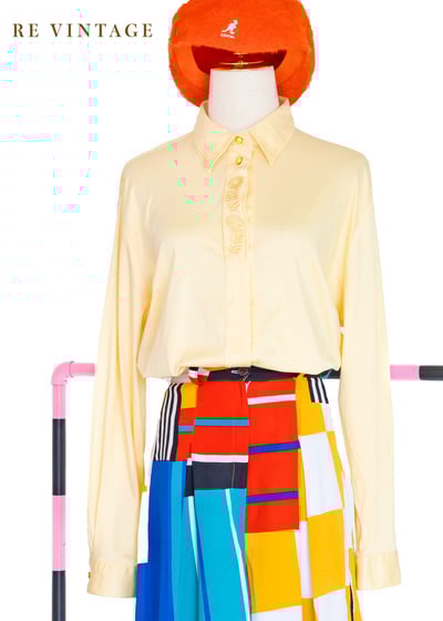 『歐洲寶物』氣質小花鵝黃色棉質上衣1