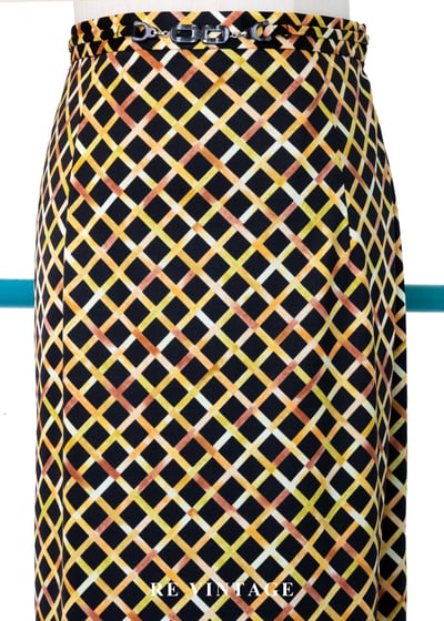 強烈黑與黃菱格紋長裙（26"）3