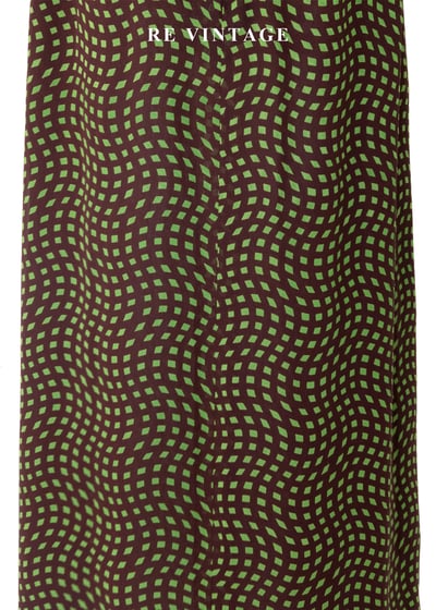 咖啡底綠色扭曲方格印花長裙（24-28"）8