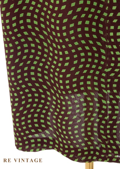 咖啡底綠色扭曲方格印花長裙（24-28"）11