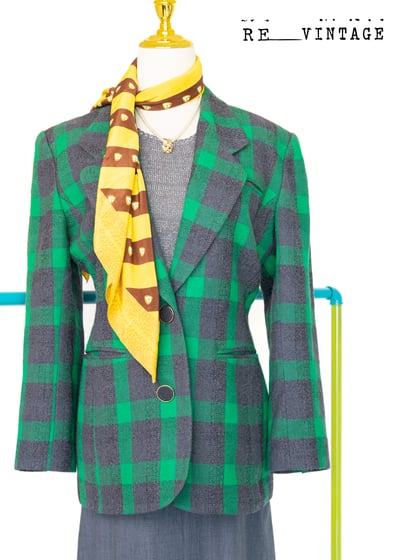 日本製 - 灰綠格紋西裝外套1