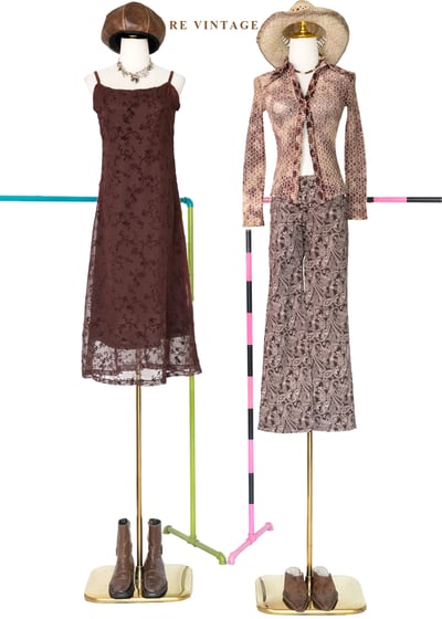 紅棕古典蔓藤細肩帶長洋裝2