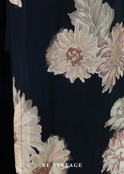 古典黑底米色菊花開襟長版罩衫/長洋裝15