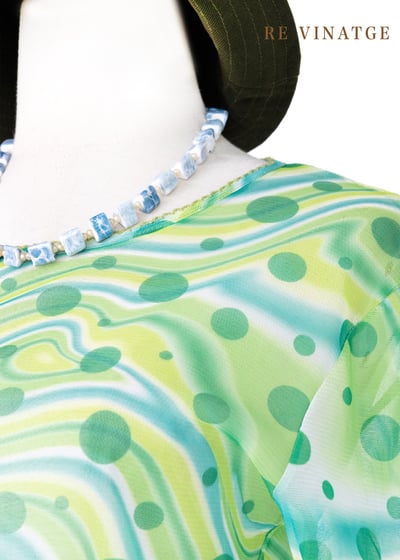 『歐洲寶物- 希臘製』青蘋果綠流線點點透膚網紗上衣6