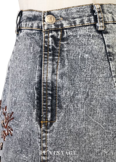水洗灰調煙燻珠飾綻放牛仔裙（27"）6