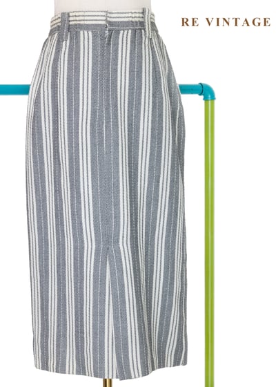 摩登序曲 - 奶油灰粗細條紋排扣直筒裙（25"）7