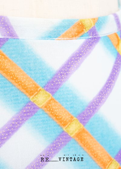 水藍的亮橘紫色菱格紋雪紡長裙（28"）7