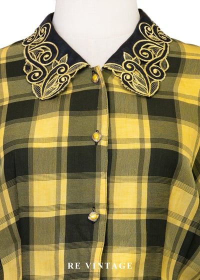 朦朦黃綠格紋刺繡靈魂襯衫3