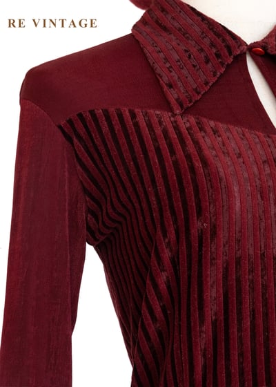 法式優雅直條勃根地紅絨布洋裝5