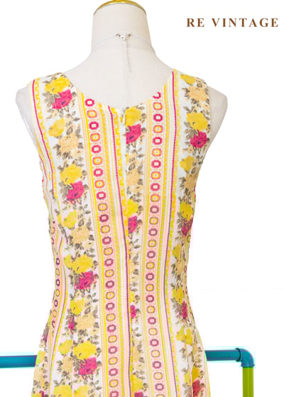 奶油檸檬黃線條粉紅玫瑰迷你洋裝12