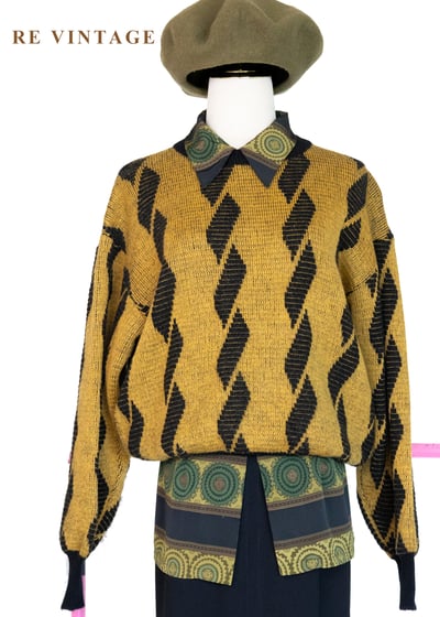 黑黃色螺旋紋路針織毛衣1