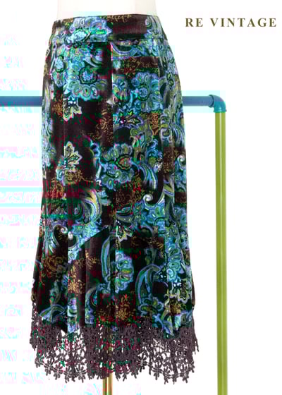 深夜寶石綠古董花紋美裙（27.5"）1