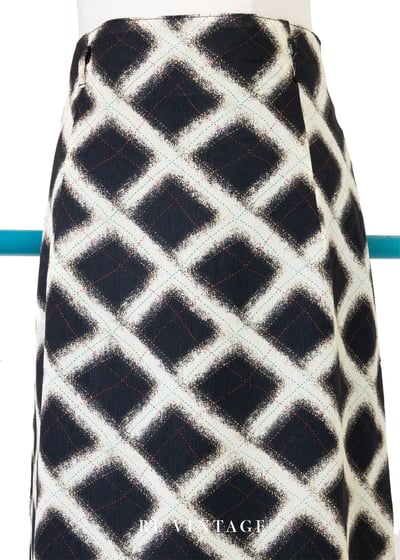 石墨方格三色線條長裙（29"）3