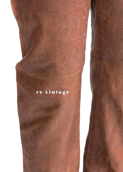 摩卡棕復古金屬飾品直筒皮褲2