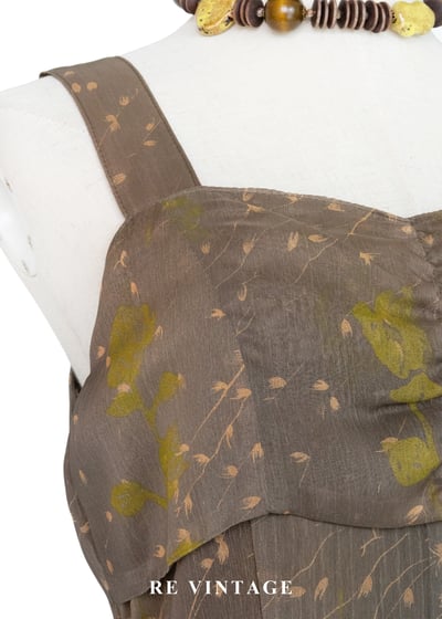 茶墨落葉不規則暈染長洋裝8