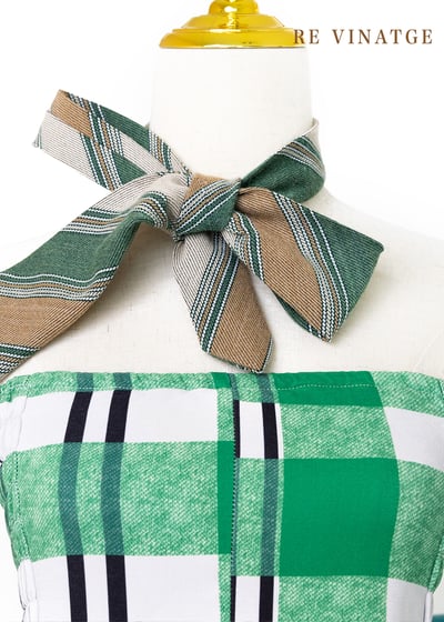 草地綠格紋平口長洋裝5