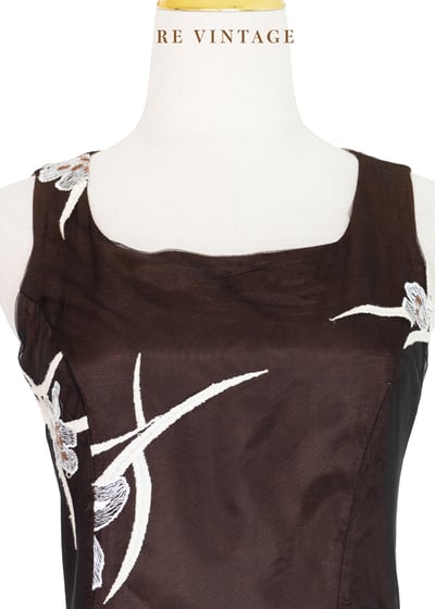 白花香氣咖啡棕網紗迷你洋裝5