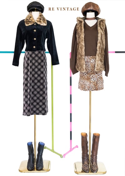 黑線灰灰菱格紋路絨布長裙（27"）2