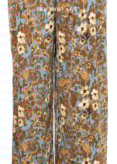 天空藍金棕色華麗花卉長褲(24-27")4