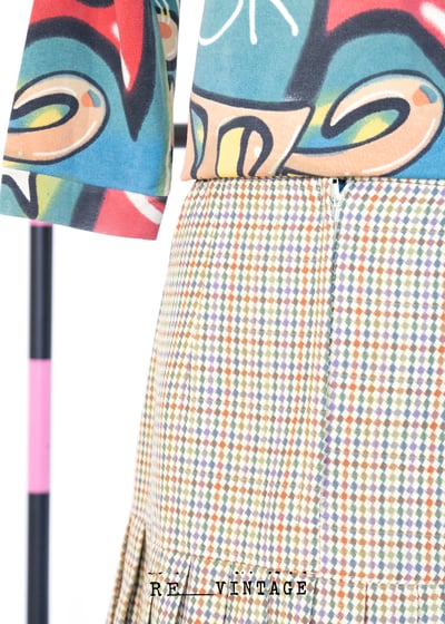 米黃色可愛的四色菱格百摺短裙5