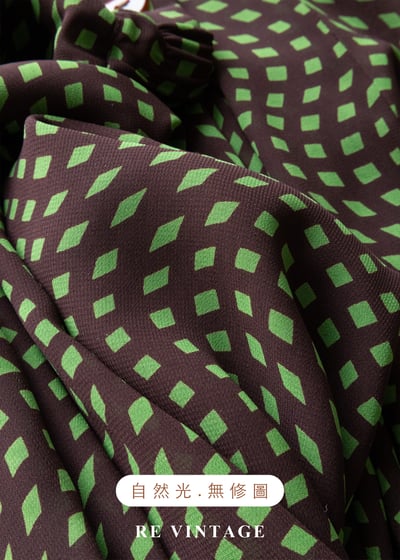 咖啡底綠色扭曲方格印花長裙（24-28"）14