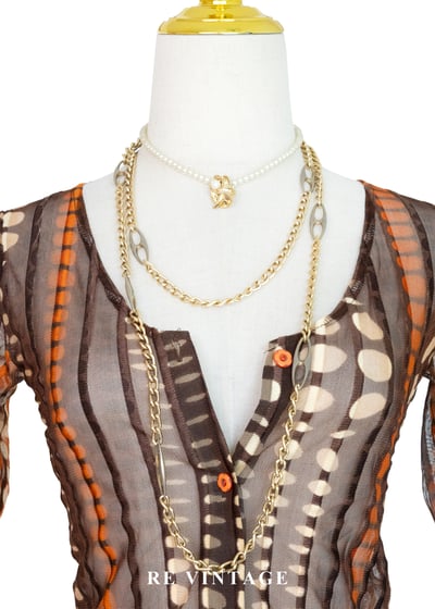 深棕橘子色圓點線條透膚上衣3