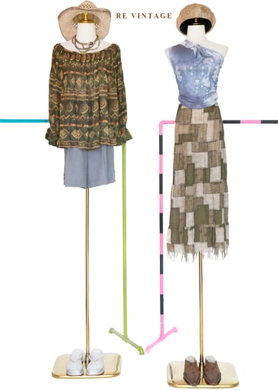 遊牧流浪美學拼接圖騰流蘇長裙（24-30"）2