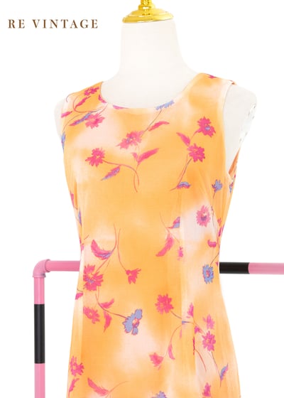 粉橘色の桃紅小花夏日洋裝3