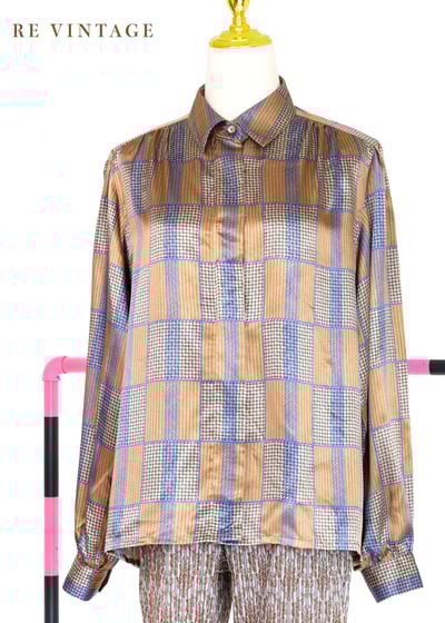 『紐約寶物』New York 摩登女子緞面格紋襯衫1