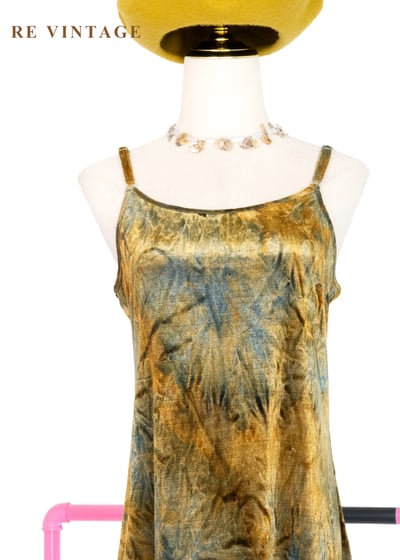 溫暖迷幻金黃綠絨布細肩帶洋裝3