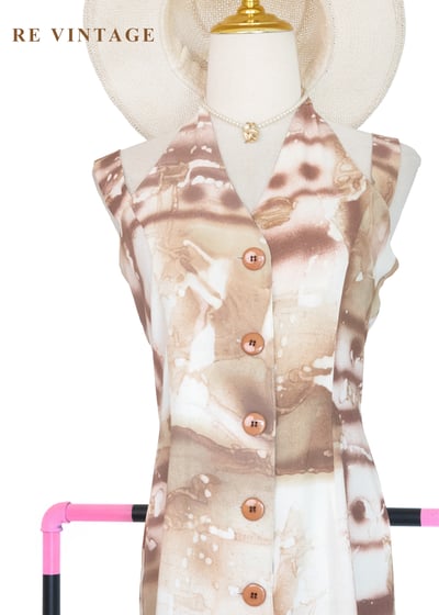 奶油咖啡暈染繞頸長洋裝8