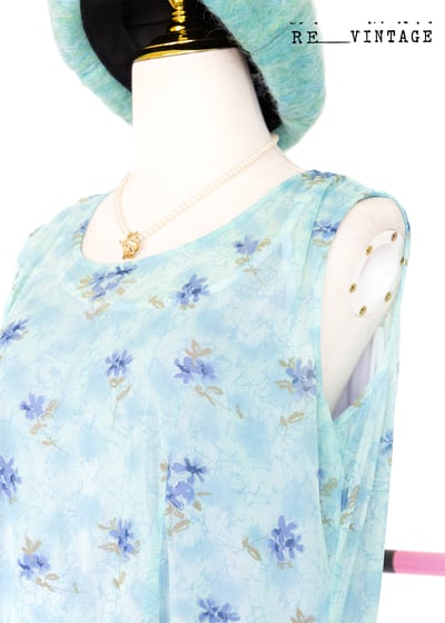 薄荷綠藍色小花寬版長洋裝5