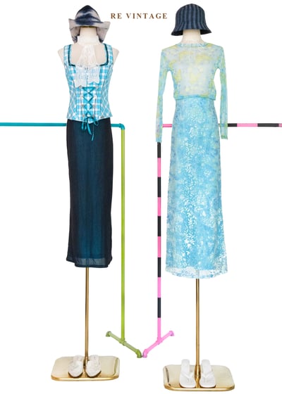 暈染湖水藍調玫瑰長裙（26"）2