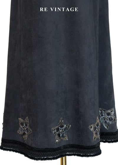 星軌觀測者 - 皮革小花深灰色中長裙（26"）5