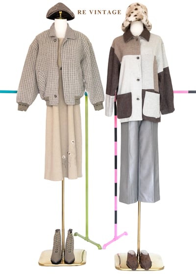 大地色拼接方格毛呢長版外套2