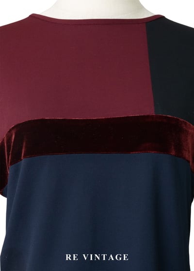 酒紅撞灰色拼接長袖上衣6