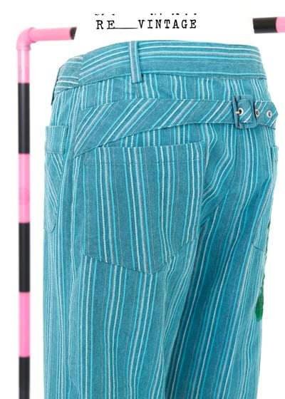 美臀綠花刺繡藍綠色直筒褲9