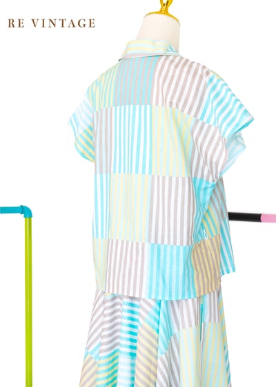 『歐洲寶物』套裝 - 薄荷奶黃色格紋線條襯衫6