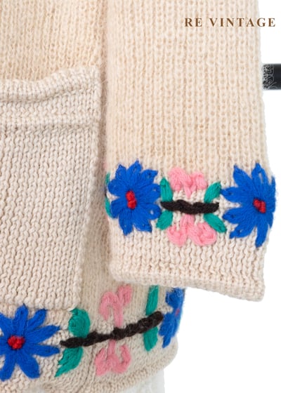 奶油白小花綻放毛料針織毛衣外套11