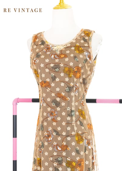 杏仁米色小花網紗洋裝3