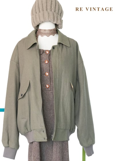 灰綠色毛呢夾克外套1