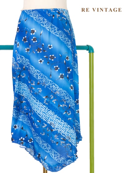 寶藍中式花語中長裙(26-30")7